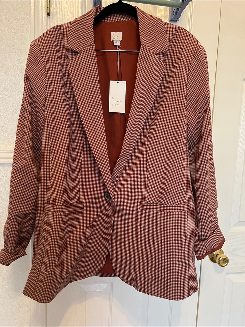 a new day Rust and White Houndstooth Blazer